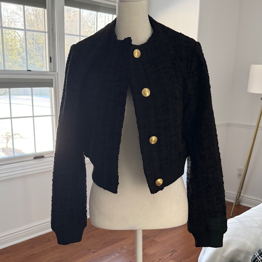 Zara Black Textured Women's Jacket with Gold Buttons